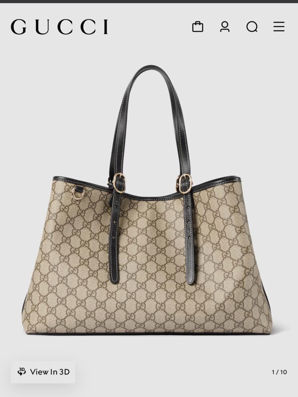 Gucci Beige GG Supreme Canvas Tote with Black Leather Trim